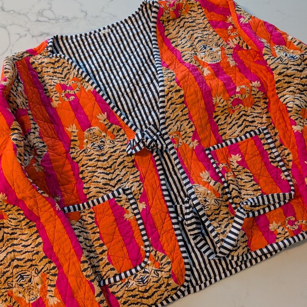 NWOT orange and pink tiger print tie jacket